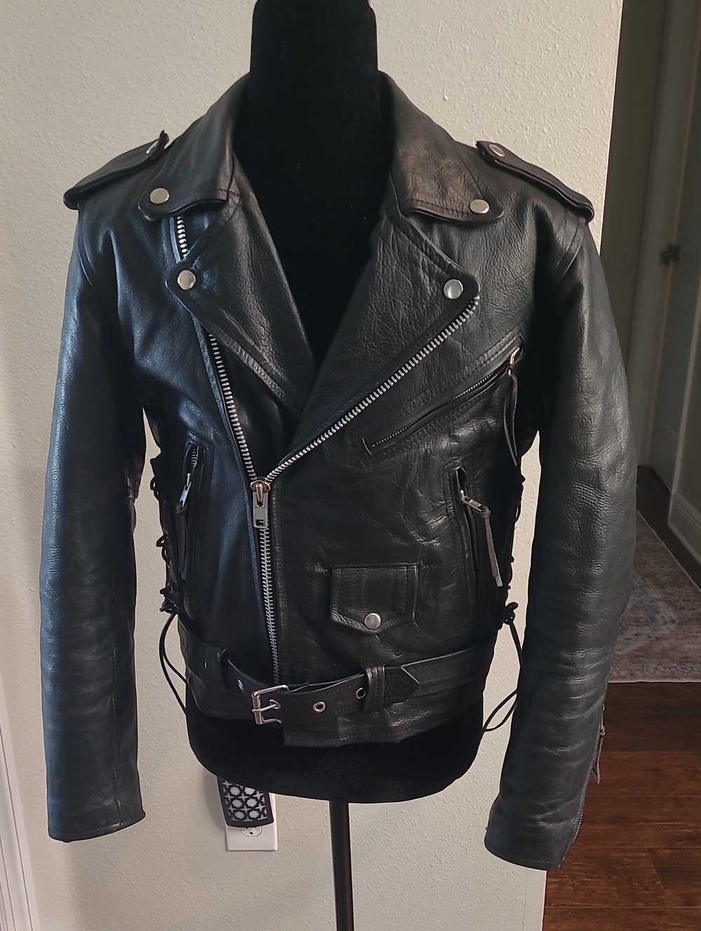 Thinsulate Sm Thermal Insulation Black Leather Biker Jacket Classic Moto Men 36